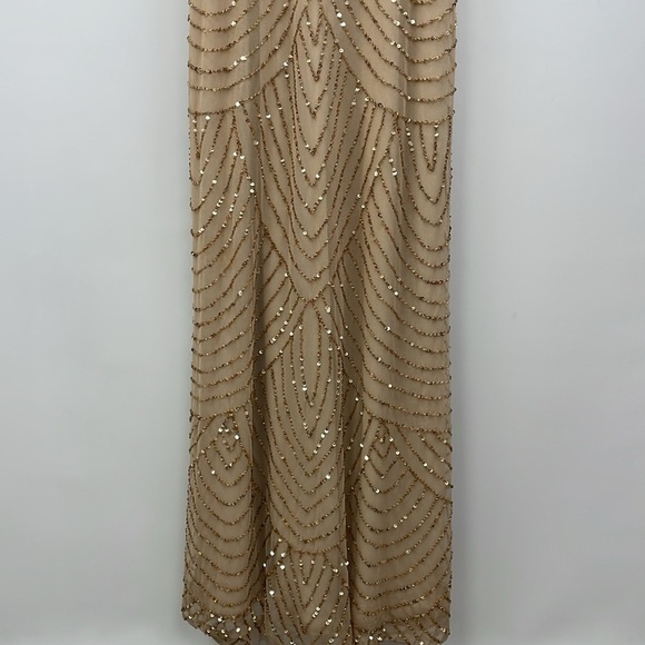 BHLDN Adrianna Papell Sequin Beaded Blouson Gown Maxi Dress Cocktail Party Tan 2 - Picture 4 of 8